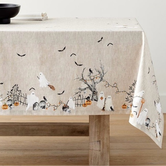 Pottery Barn Scary Squad Cotton Oilcloth Tablecloth NWT - Picture 1 of 4